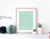 Graphic poster "INDIAN LOVE" - bohemian inspiration, modern, design illustration, triangle, arrow
