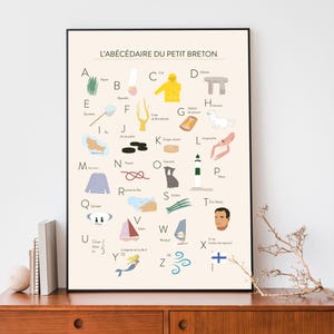 Affiche abécédaire du petit breton  - Abécédaire région Bretagne - cadeau naissance pour décorer une chambre d 'enfant - cadeau de naissance