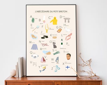 Poster Kleines bretonisches Alphabet - Alphabet der Region Bretagne - Geburtsgeschenk zur Dekoration eines Kinderzimmers - Geburtsgeschenk