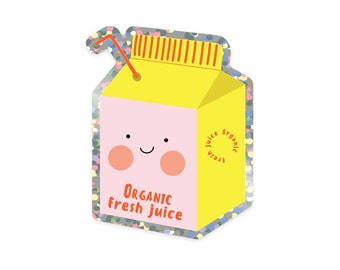 Stickers kawaii pailleté boite de jus de fruits