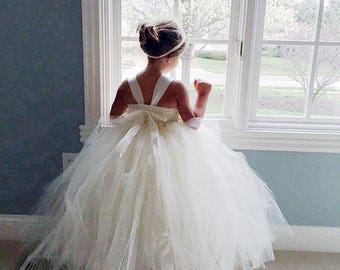 White, ivory shabby chic rose flower girl dress more colors available