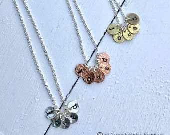 Loved Cluster Necklace / Sterling silver jewellery / Silver necklace / Valentines / Wedding / Anniversary  / Disc Necklace / Copper / Brass