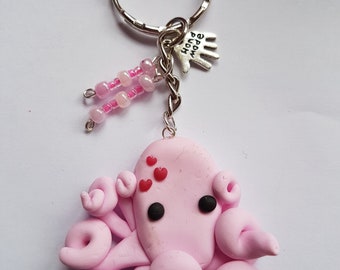 Pink octopus with hearts keyring