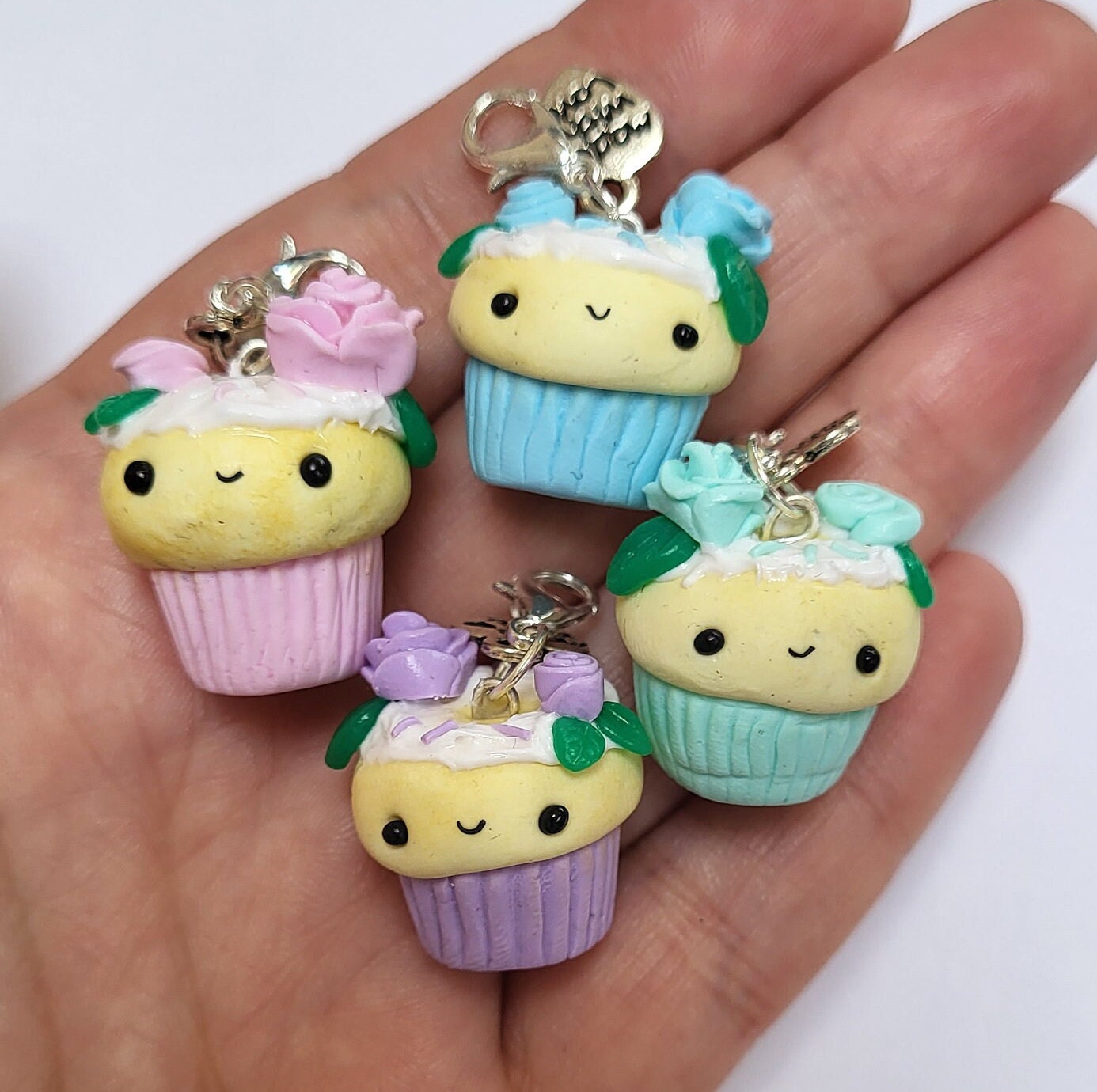 Polymer Clay Pastel Cupcake Charms, Handmade Charm