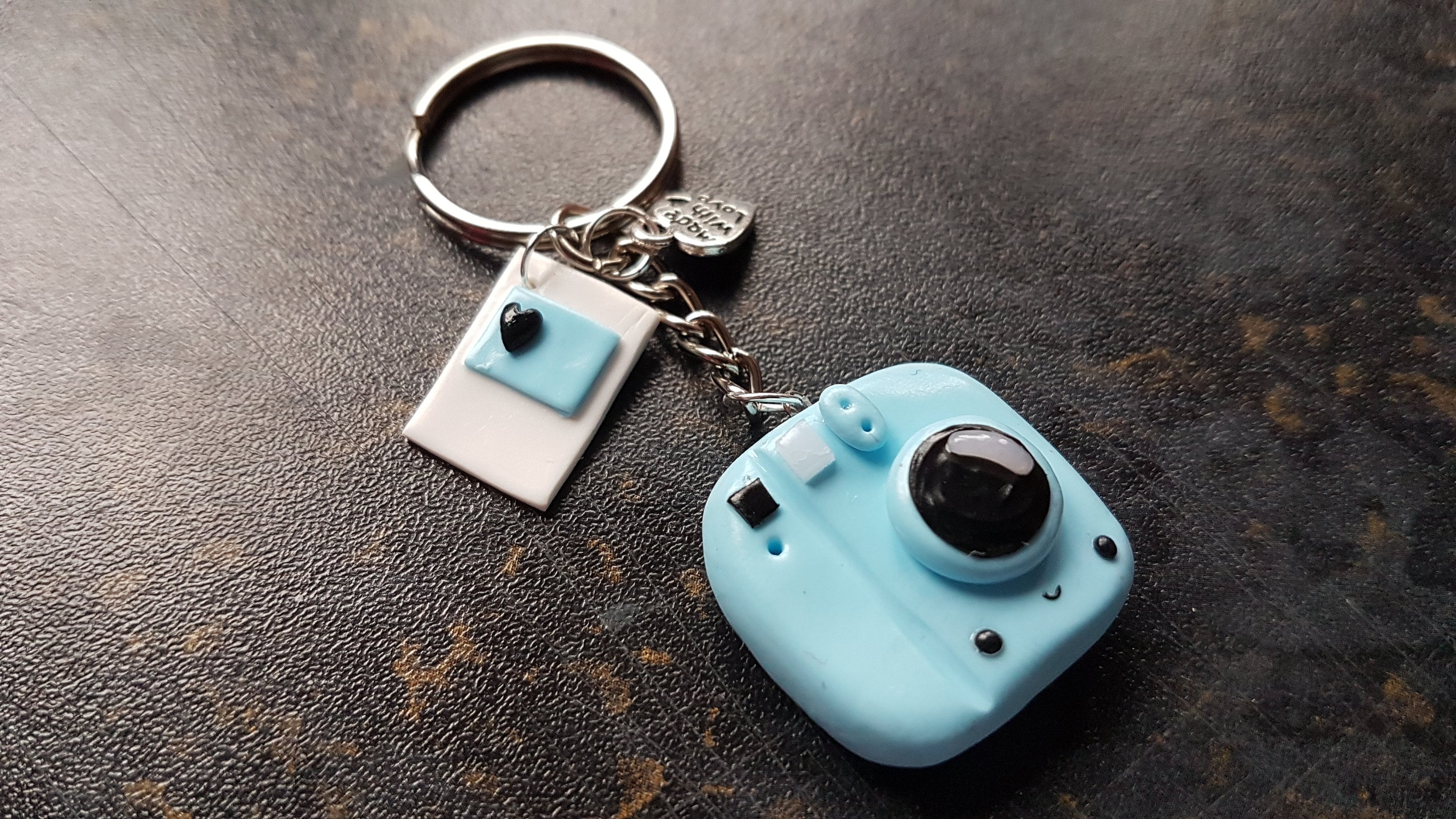 Blue Polymer Clay Polaroid Camera Keyring