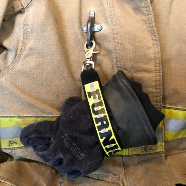 Black Turnout gear style glove strap, turnout style glove strap, firefighter glove strap, personalized glove strap, Fire academy gift