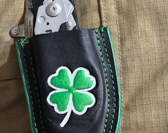 Leather Raptor Shears Holster with Shamrock | Handmade EMS Gift | Lucky Clover Medical Shears Holder | First Responder Gear