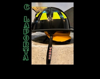 Custom Black Leather Firefighter Helmet Chin Strap: Glow in the Dark
