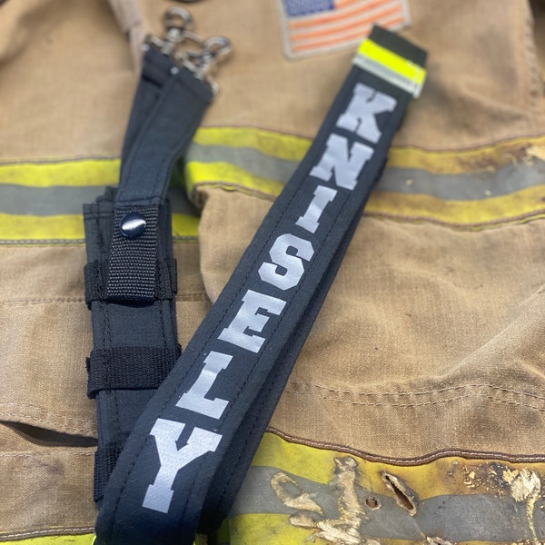 Firefighter Black Reflective Radio Strap - Gifts For Firefighters- EMS Radio Strap- Radio Strap with Reflective Trim