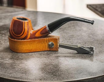 Custom Leather Pipe Holder with 3-in-1 Pipe Tool (Pipe Not Included)