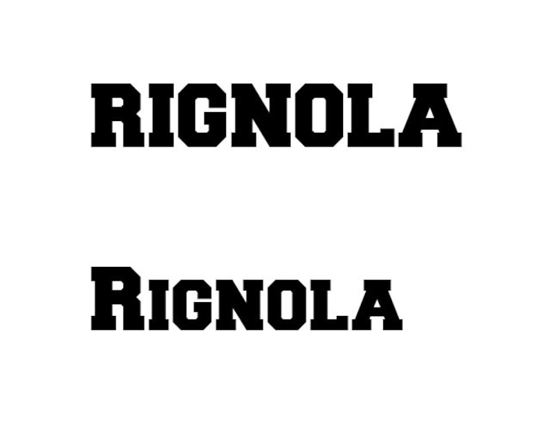May include: The word "RIGNOLA" is written in bold, black letters in a sans-serif font. The word appears twice, once above the other.
