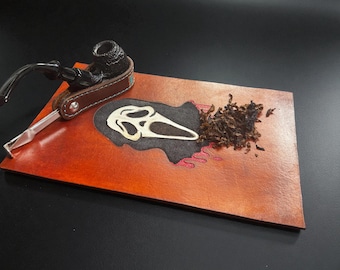 Handcrafted Leather Pipe Mat • Horror Style Tobacco Prep Pad • Customizable Pipe Holder Add-On • Handmade Gift for Smokers