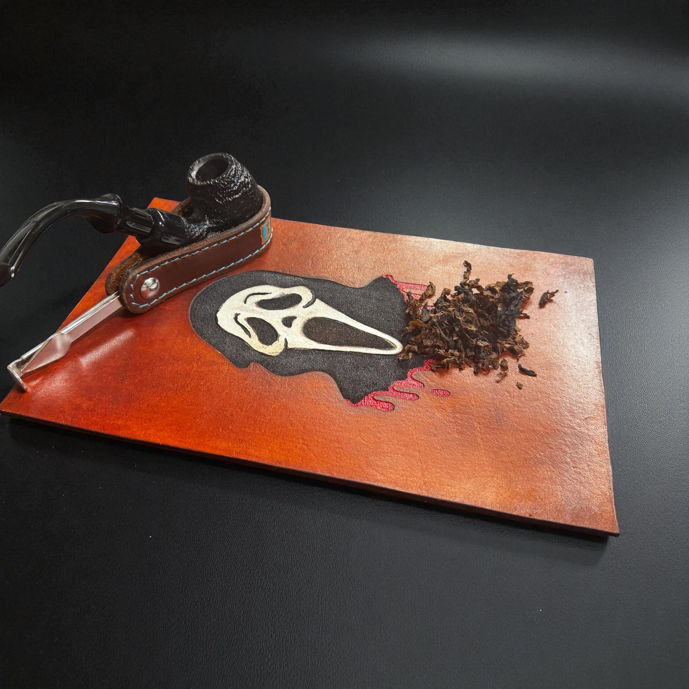 Handcrafted Leather Pipe Mat • Horror Style Tobacco Prep Pad • Customizable  Pipe Holder Add-on • Handmade Gift for Smokers