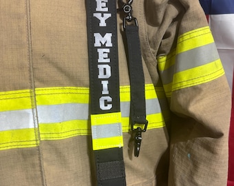 Firefighter Black Radio Strap with Reflective Silver Name