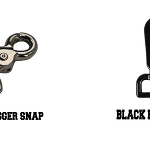 May include: Two metal clasps, one silver and one black. The silver clasp is labelled "Metal Trigger Snap" and the black clasp is labelled "Black Beefy Bolt".