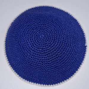 Knitted Kippah 12cm Royal Blue Jewish Kippah Hand Knit Yamakah Kippot DMC Judaica crochet Jewish cap from Israel Jewish Beanie Kipa yamukle