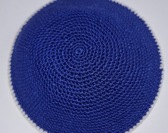 Knitted Kippah 12cm Royal Blue Jewish Kippah Hand Knit Yamakah Kippot DMC Judaica crochet Jewish cap from Israel Jewish Beanie Kipa yamukle