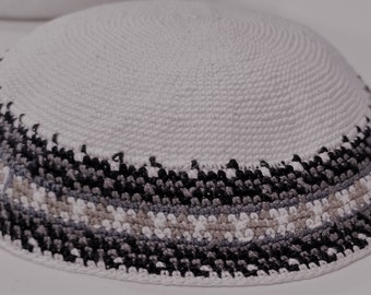 Knitted Kippah  19cm cap from Jerusalem Amazing yarmulke handmade Crochet Knitted Jewish DMC Pattern on Border  JUIF Chapeau YamakahYamakah