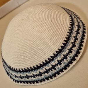 White Base Kippah 20cm Jewish cap from Jerusalem  yarmulke handmade Crochet Knitted DMC כיפה ירושלים JUIF Chapeau Kippah Kipah Yamakah