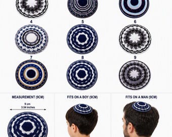 Hand Crocheted Kippah Knit Jewish Yarmulke | Multiple Designs |Handmade Kippot for Men, Boys, Bar Mitzvah & Shabbat 10cm and 11cm