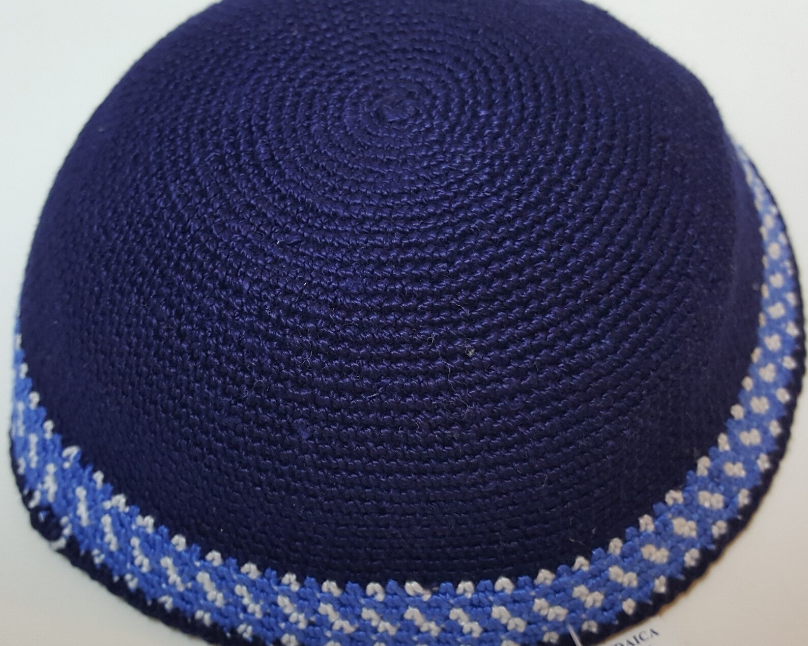 Blue Knitted Kippah Israel DMC 17cm Colorful Blues Pattern Etsy