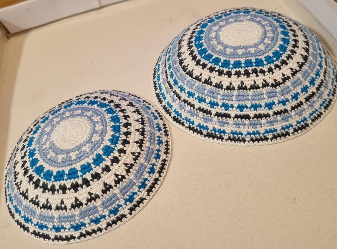 Handmade Crochet Kippah - Blue Jewish Yamaka From Jerusalem (12/15cm ...