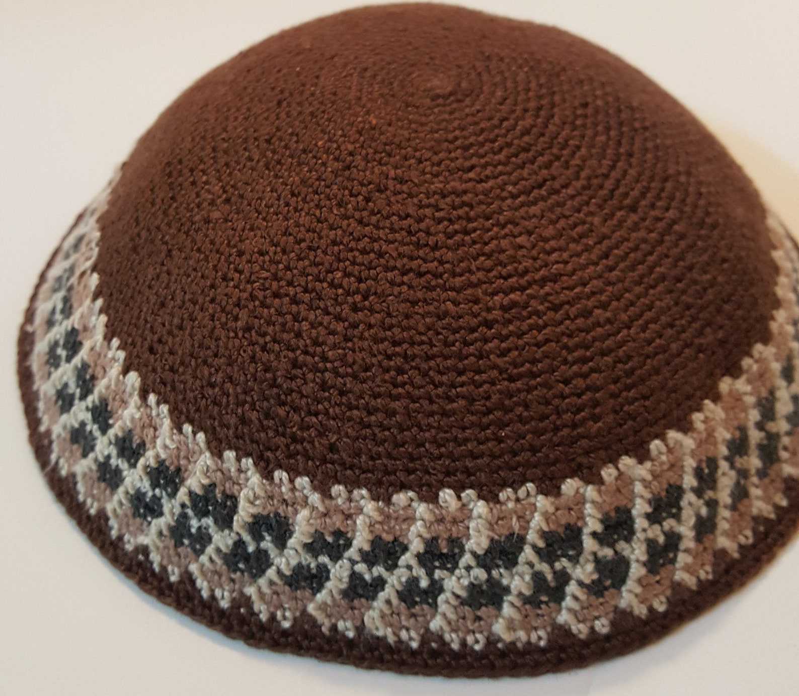 Brown Kippah 19cm Jewish Kipa Hand Knit Yamaka DMC Kippot Etsy