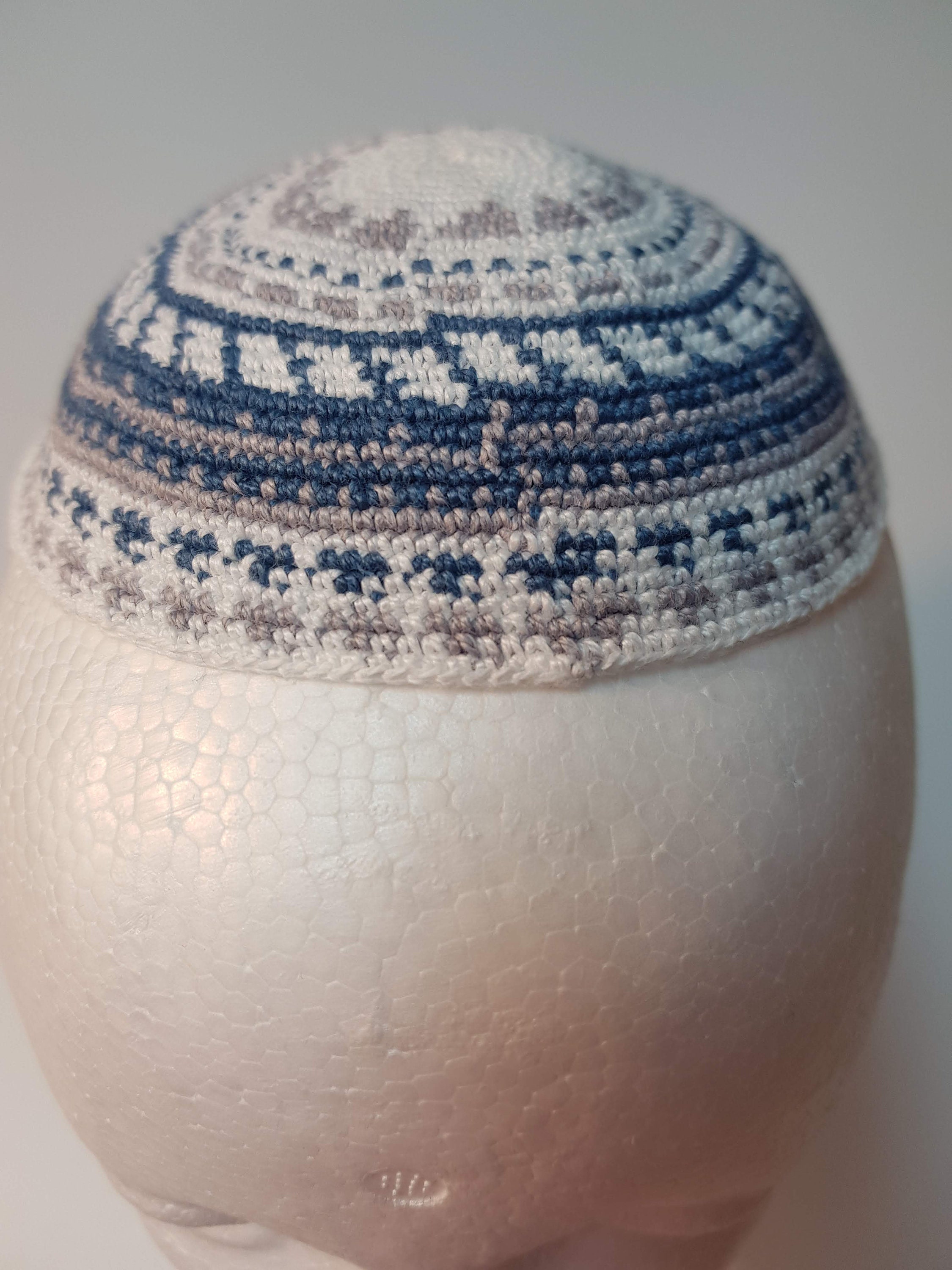 Kippa Tricotée Brodée étoile De David - Bonnet Juif Yamaka Pour Hommes, Garçons, Taille 16cm, Couleurs Or/argent/noir