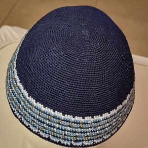 Kippah 23cm cap from Jerusalem  EXCELLENT quality  yarmulke handmade Crochet Knitted Jewish DMC כיפה ירושלים JUIF Chapeau Kipah Yamakah