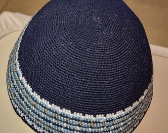 Kippah 23cm cap from Jerusalem  EXCELLENT quality  yarmulke handmade Crochet Knitted Jewish DMC כיפה ירושלים JUIF Chapeau Kipah Yamakah