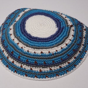 Kippah 13cm From Jerusalem Excellent Traditional Jewish Cap  Menorah Hand Knitted  Jewish Cap Kippot DMC Judaica crochet Yarmulkah Yamakah