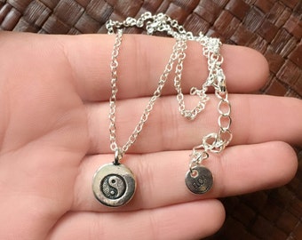 Yin Yang necklace - Silver plated necklace with tiny yin yang charm (can be personalised with initial at the back)