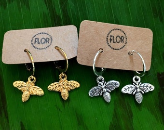 Just bee hoop earrings - Small hoop earrings with bee charms