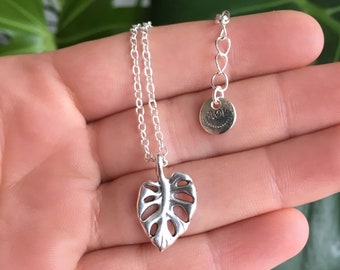 Tropical leaf necklace - Silver plated necklace with monstera deliciosa leaf charm