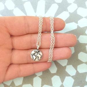 Around the globe necklace Silver plated necklace with tiny world charm can be personalised with initial at the back image 1