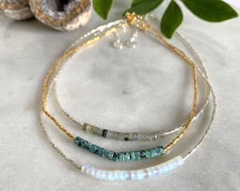 Shimmer & stone : Seed beaded choker necklace with semi precious stones