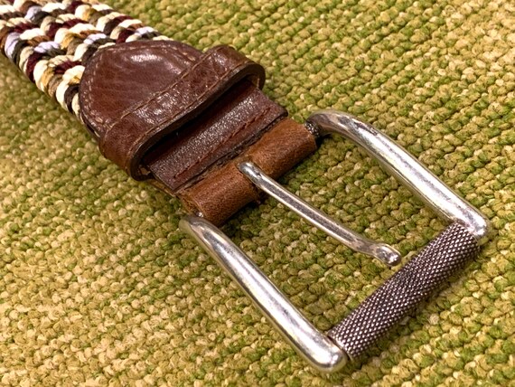 Kleinberg Brown Leather on Woven Multi Color Belt Mens 40