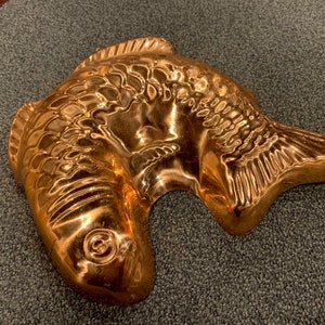 Vintage Tinned Copper Fish Mold Benjamin & Medwin NYC Thick Metal Kitchen Wall Decor