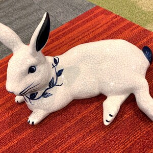 Dedhamware Pottery Crackle Glaze Hair Clip Designs By Anna Bunny Rabbits Dedham Vintage Dedham Crackle Glaze White and Blue Bunny Rabbit  main image 4