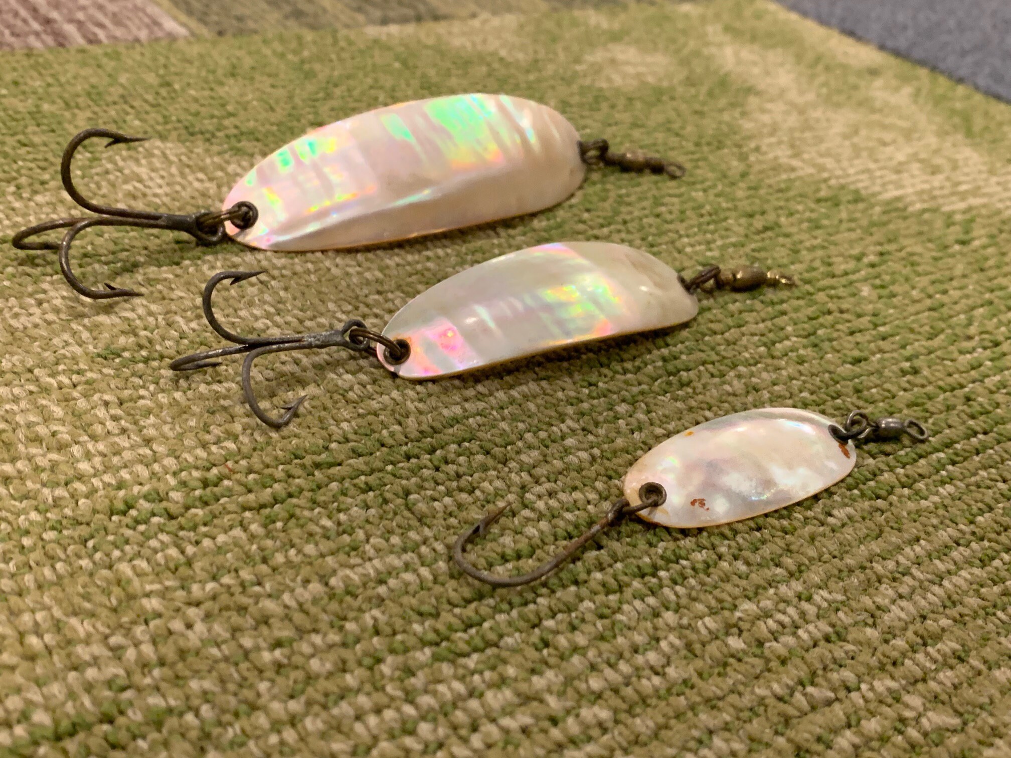 Vintage Fishing Lure Mother of Pearl Abalone Wobbler Spoon Set