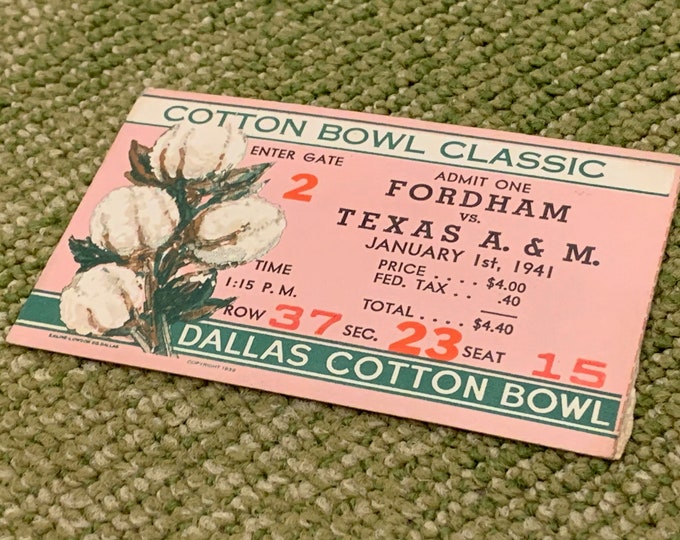 Vintage Cotton Bowl Classic Ticket 1941 Fordham Vs Texas A & M Dallas