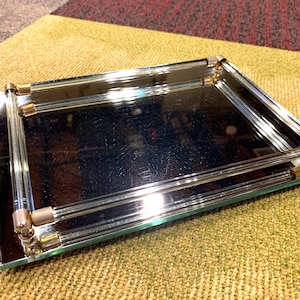 Mid Century Bathroom Vanity Tabletop Mirror with Lucite Rails