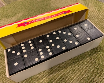 Dominó Reina Doble Seis Vintage de Elgee, juego n.° 10684, completo, 28 piezas de madera