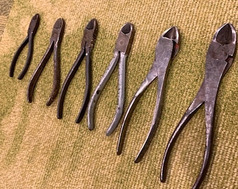 Vintage Diagonal Cutters Pliers Lot 1940s to 1970s USA Made Hand Tools Craftsman Harrold Utica