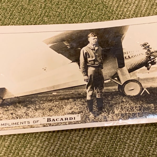 Vintage Charles Lindbergh in Cuba Photograph 1928 Compliments of Bacardi Advertising Promotion Spirit of St. Louis