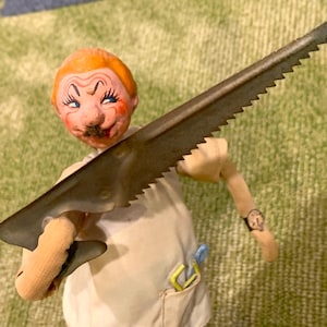 Mid Century Roldan Klumpe Doctor Doll with Saw 10&quot; Tall Made in Spain Super Creepy Disturbing