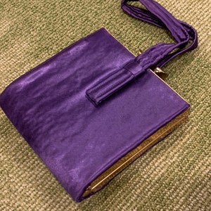 Mid Century Jemco USA Clutch Purse Evening Hand Bag Purple Silk with Gold Metal Trim