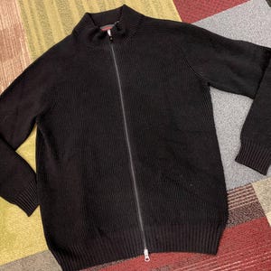 Gran Sasso Made in Italy Full Zip Sweater Black Wool Size LARGE Mens