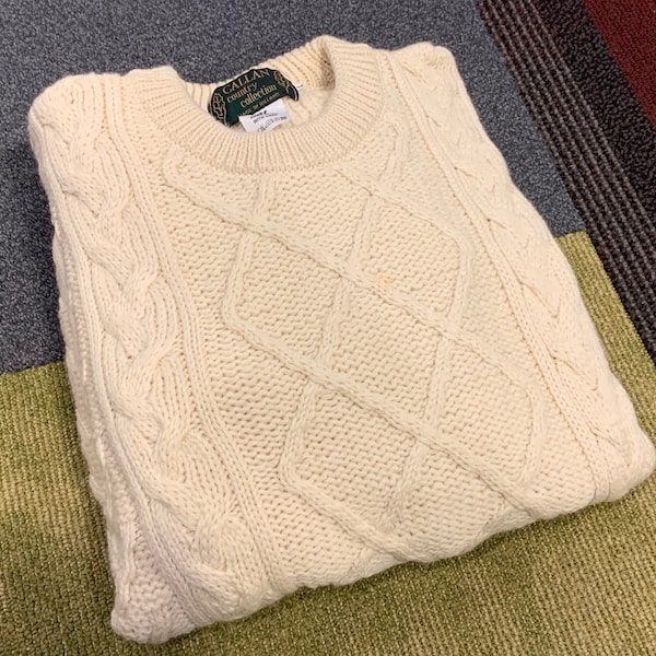 Pull Enfant 100% Laine Pure Irlandaise - Couleur Ivoire, Taille L, Col Ras Du Cou - COUNTRY COLLECTION