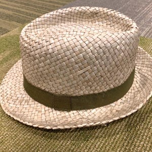 Vintage Natural Straw Fedora Hat Made in Italy Size 7 1/8